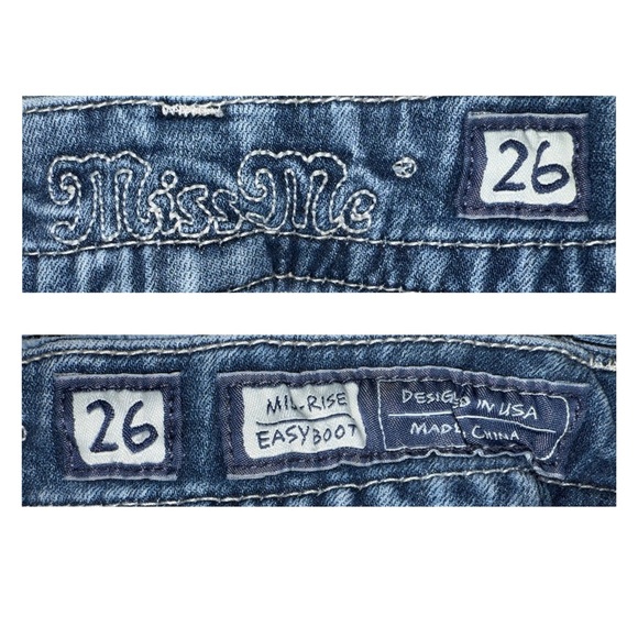 Miss Me - Mid-Rise Easy Boot Jeans - Fleur-de-Lis Embroidery - Size 26 - Picture 7 of 8